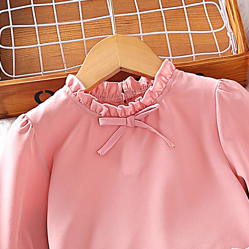 Roupas infantis 2024 primavera novo estilo ocidental renda manga comprida top listrado calças versão coreana conjunto de menina_voghion.com