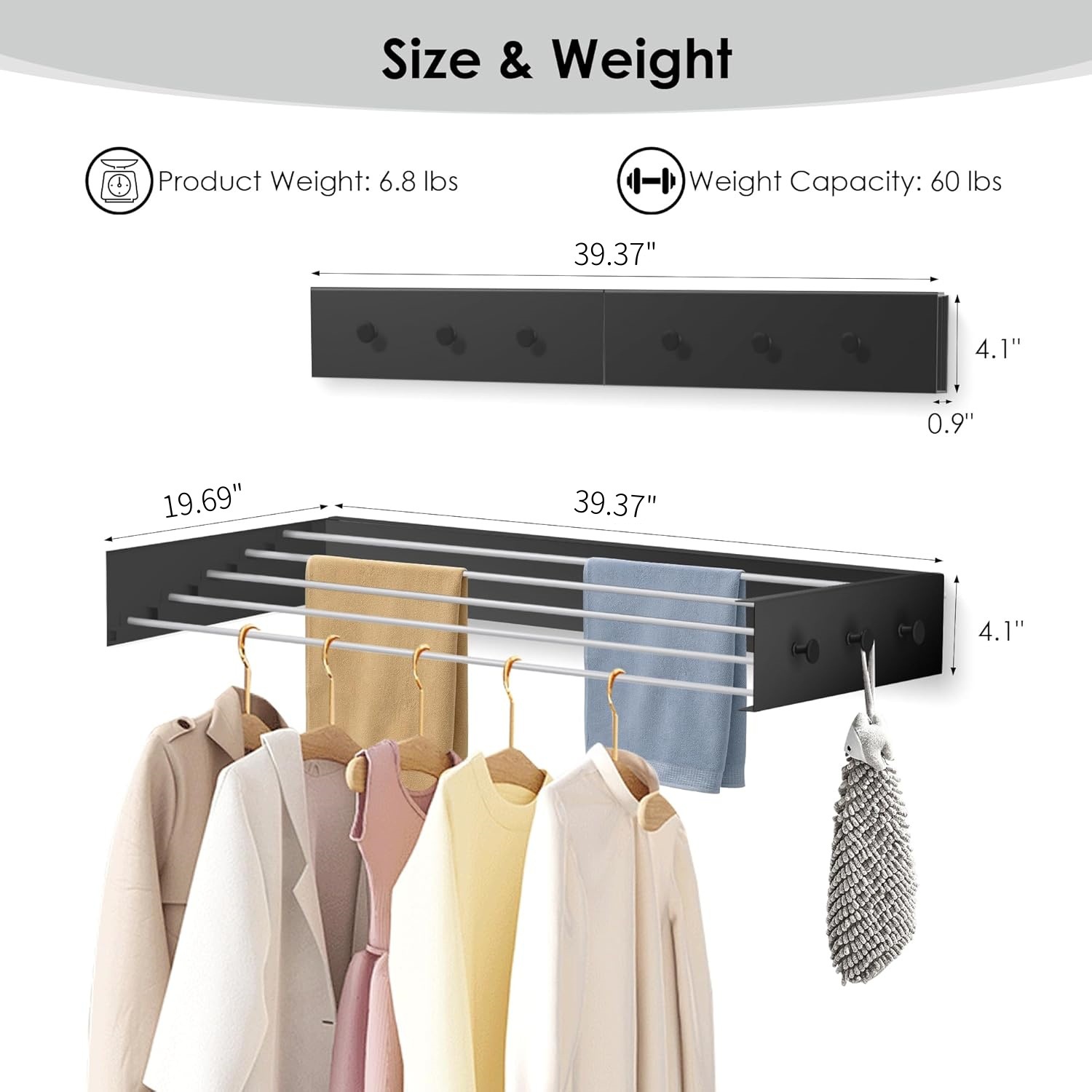 업그레이드 후크 6개-100cm-블랙-[두꺼운 스타일]