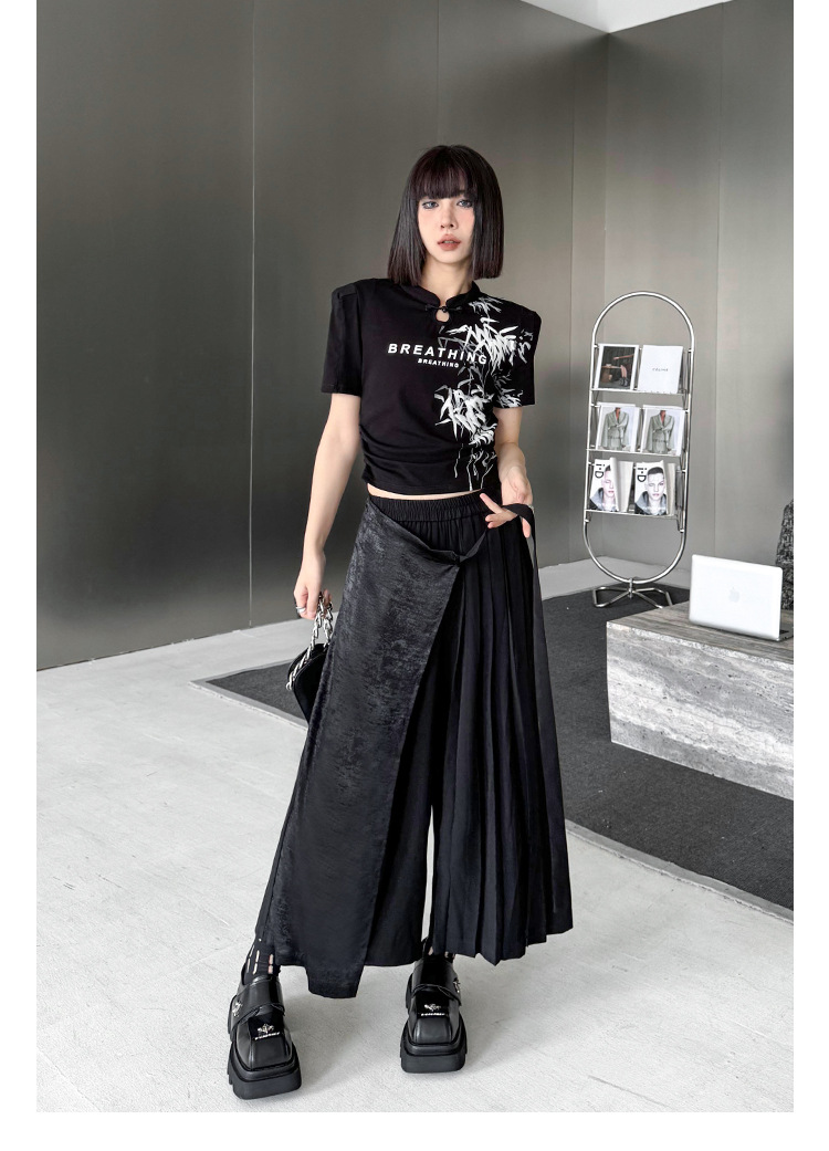Wide-leg Pants Women Japanese Gothic Retro Irregular Pleated Skirt