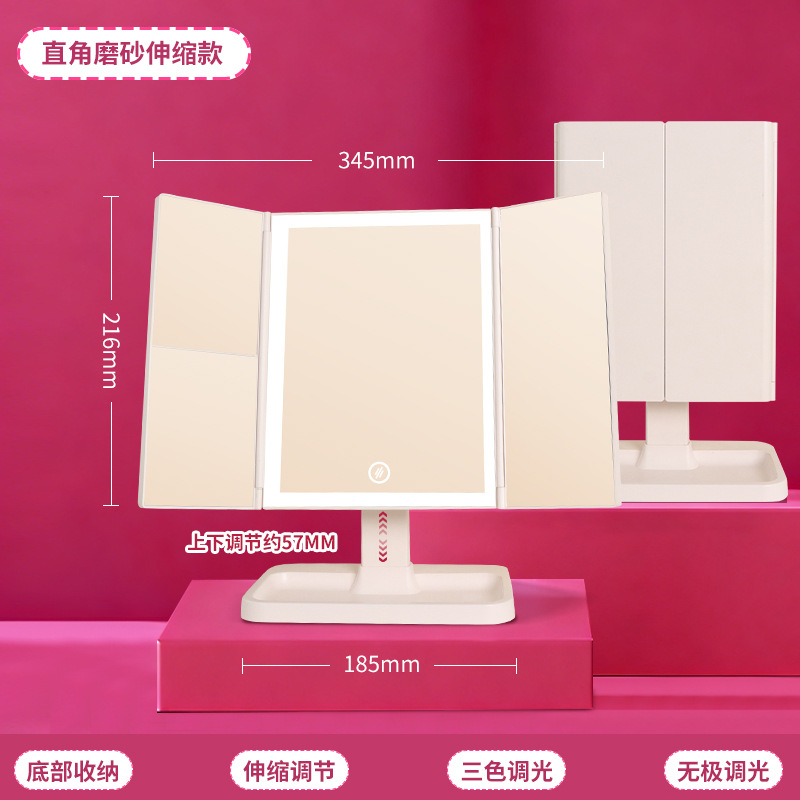 dormitorio escritorio de escritorio led espejo de maquillaje con lámpara dormitorio alto valor de la cara tres plegables inteligente espejo de maquillaje al por mayor