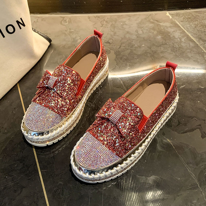 Damen Plattform Slipper Mit Strass Schleife Und Glitzer Sohle_voghion.com
