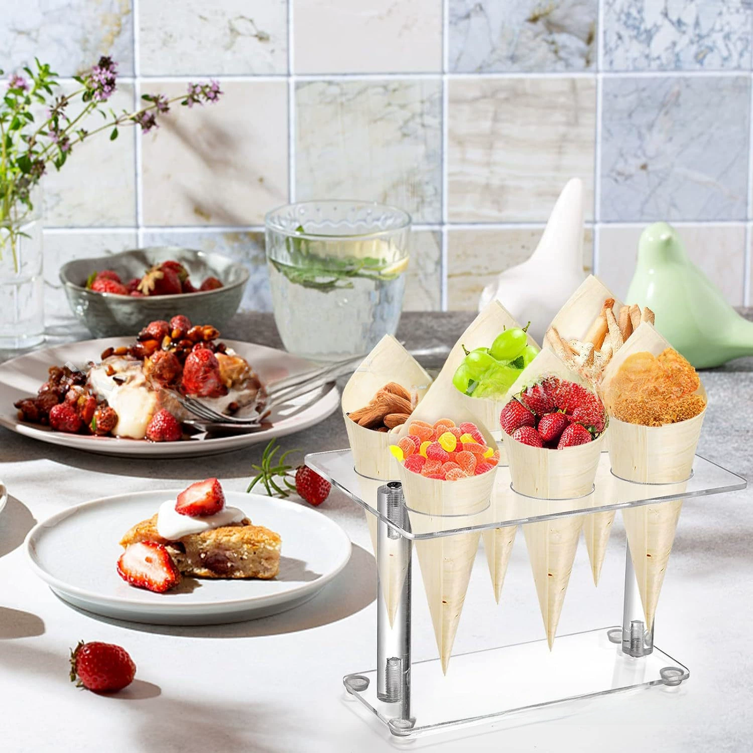 Acrylic ice cream cone bracket, 6 holes, transparent Wahff cake cone bracket, sushi hand roll bracket