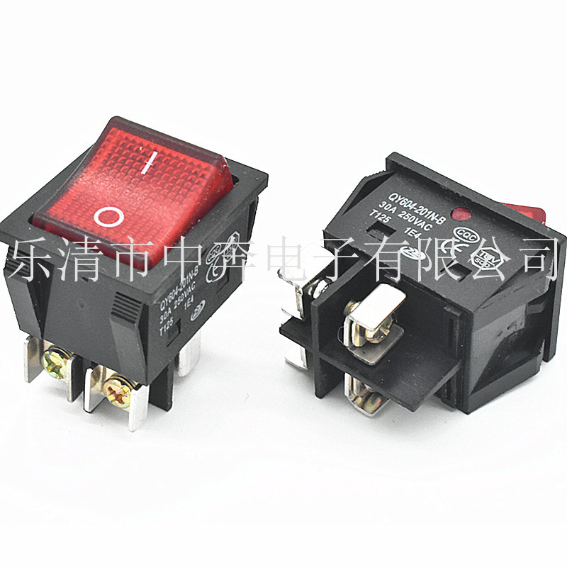 KCD4 双卡位螺丝脚 4脚2档红色带灯翘板开关 大电流 30A 电源开关