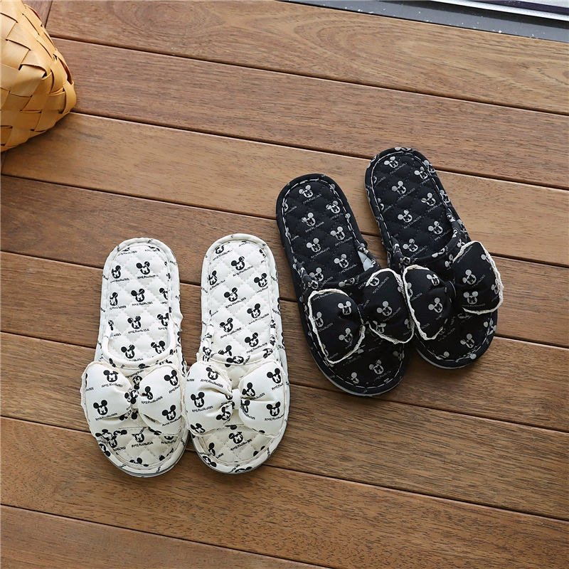 Трансграничные внешние одиночные волосы сладкие девушки из ткани бант домашний пол тапочки