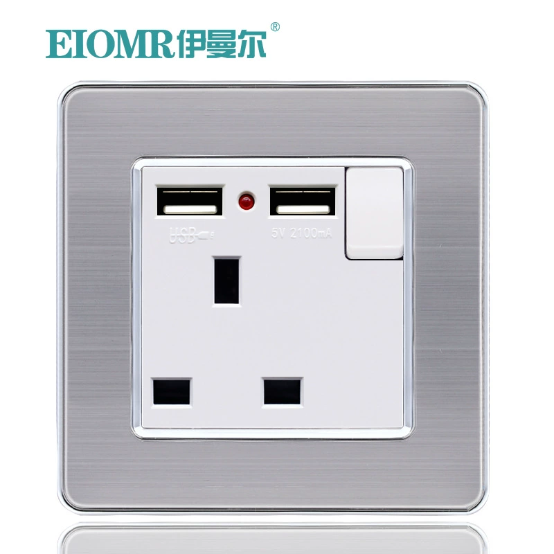 Тип 86/146, один открытый 13А, двойной USB, для Гонконга и Сингапура, британский стиль, лицевая панель для зарядки