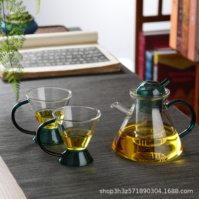 北欧茶壶湖绿简约玻璃壶泡茶壶高硼硅琥珀色泡茶器茶具套装带过滤