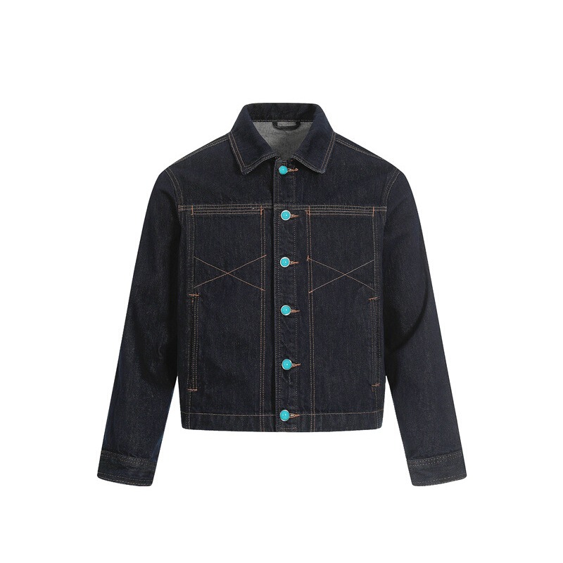 Cross-Border + G6908 American Denim Denim Original Cow Imitation Turquoise Denim Jacket Right Shoulder Short Wide Jacket