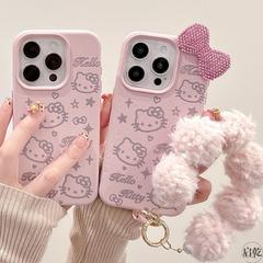 立体ピンクの輝くダイヤモンド ハローキティ iPhone16/15 携帯電話ケース Apple 14/13promax レザーテクスチャー 12 に適しています