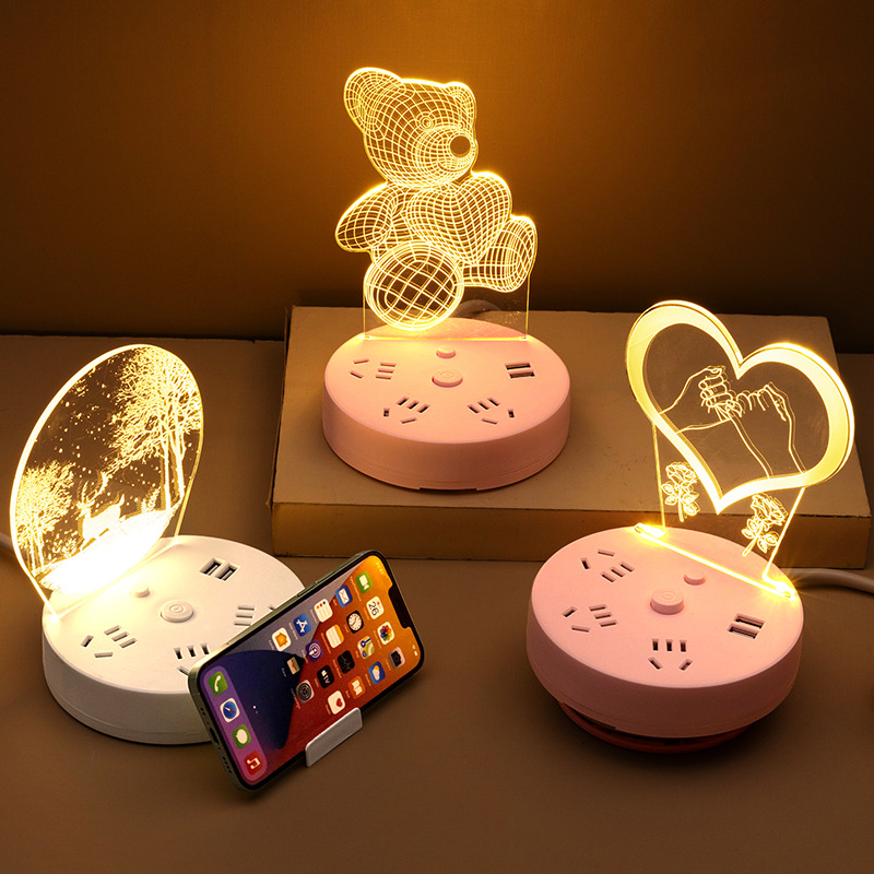 Home USB power strip gift eye-care nursing night light plug-in multi-function three-level dimmable round socket