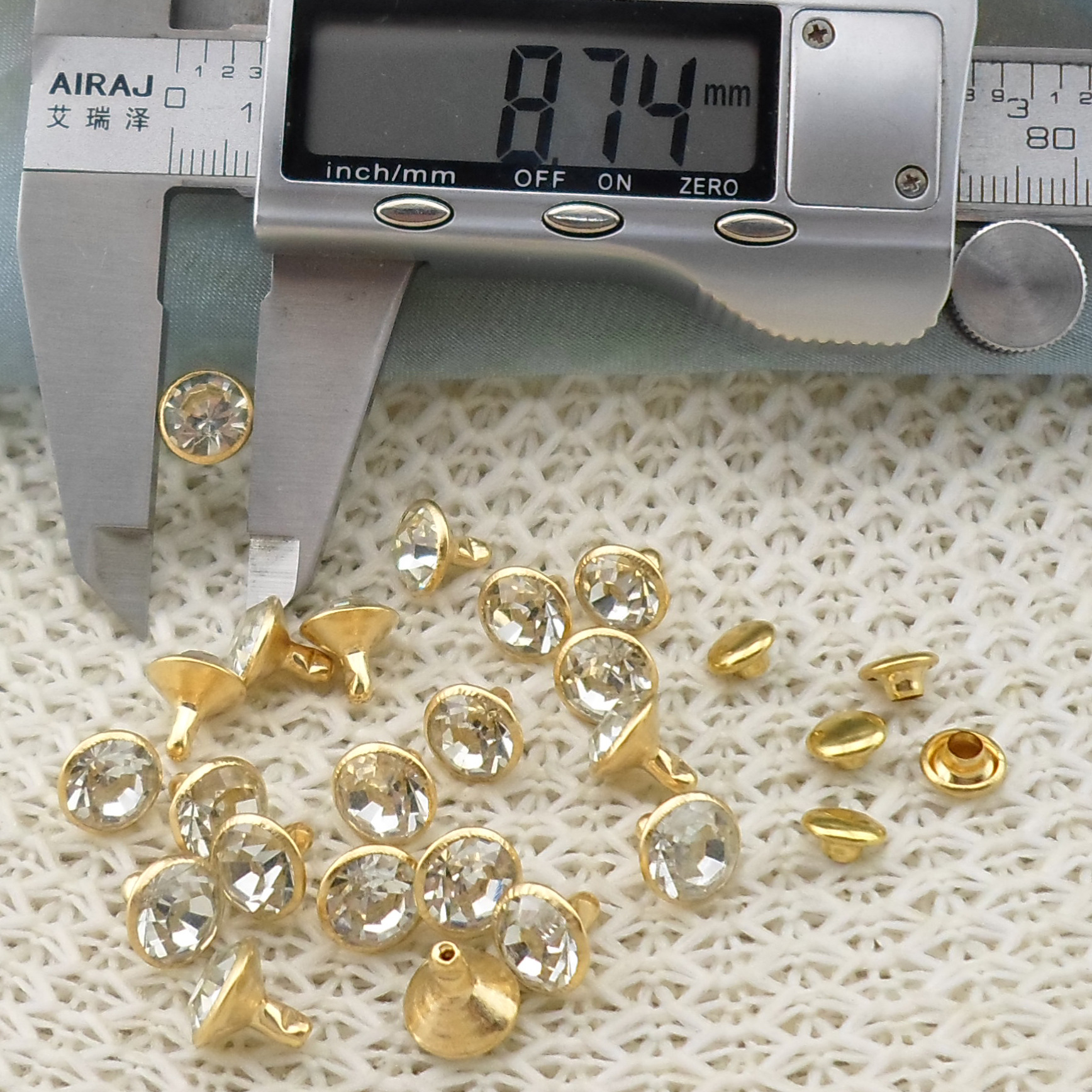 9MM铜边镶嵌玻璃A钻管钻铆钉 钻钉 鞋子箱包皮带镶钻金属配饰撞钉