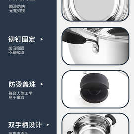 7WLO 汤锅家用加厚不锈钢煮炖锅电磁炉燃气灶适用双耳韩式泡面锅