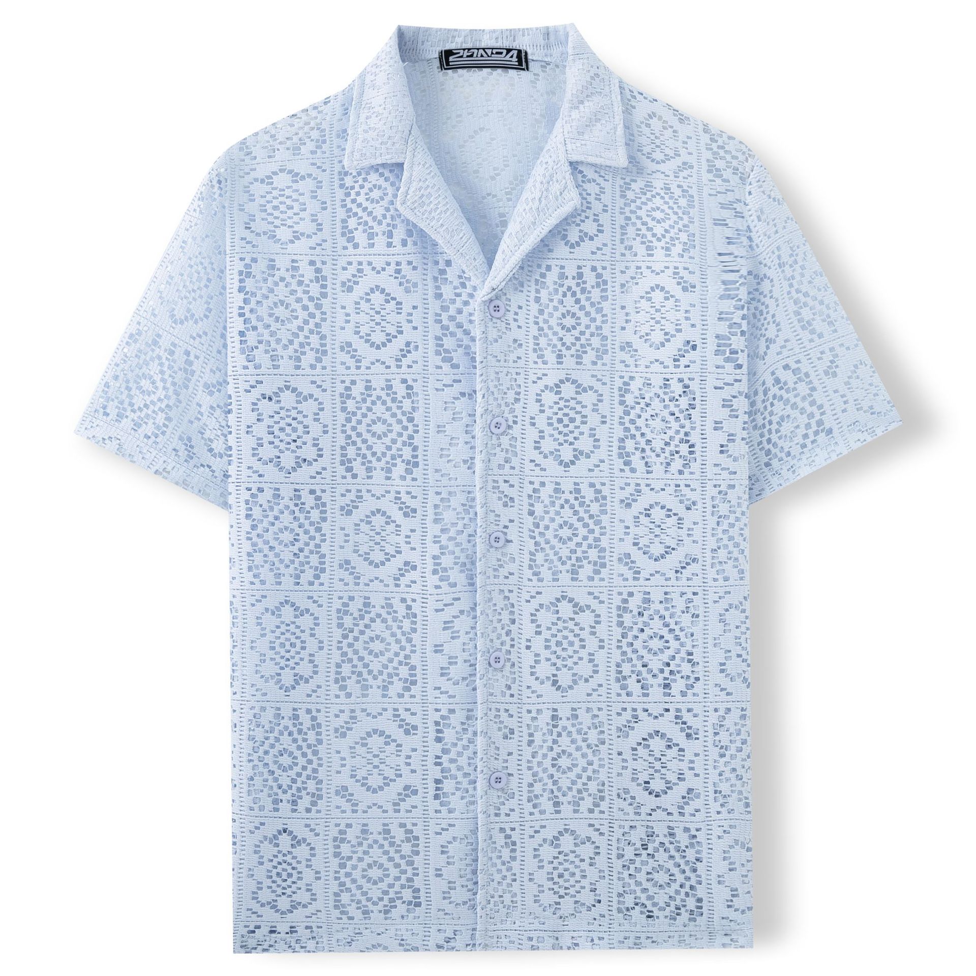 Ropa de hombre para comercio exterior transfronterizo, camisa casual europea y americana con aberturas, camisa de verano nueva con encaje y manga corta para hombre A0307