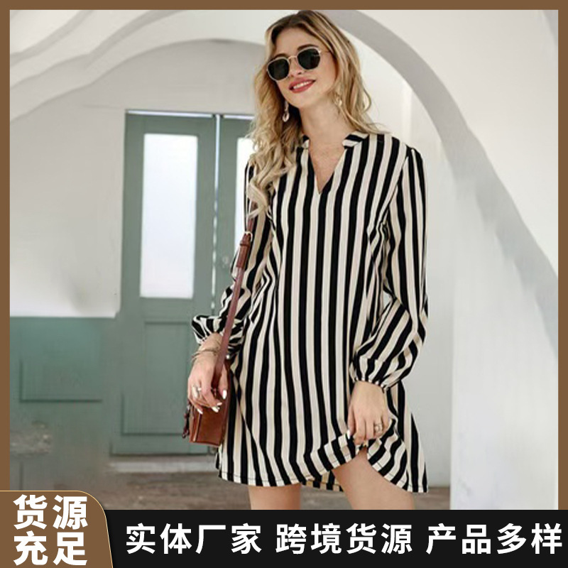 Spring Commuter Striped Long-Sleeved Shirt Amazon Cross-Border Casual Shirt Spring Commuter Striped Long-Sleeved Shirt Amazon Cross-Border Casual Shirt