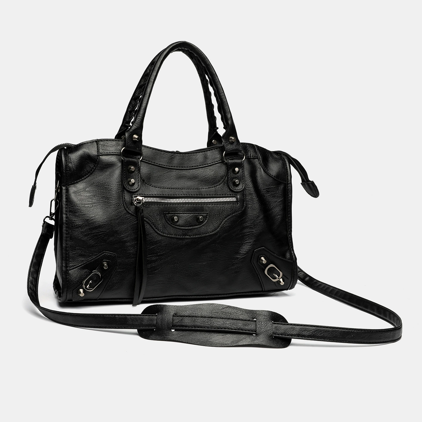 One-shoulder bag, spacious, black, single-strap everyday tote