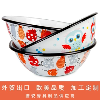OEM定制彩色卷边多色贴花宿舍泡面神器搪瓷碗金属碗珐琅米饭碗