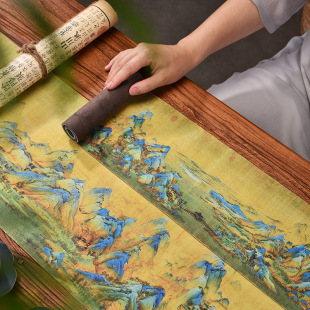 Suede tea mat waterproof tea tablecloth vintage Chinese painting Qianli Jiangshan table runner Zen Chinese tea plate mat tea accessories