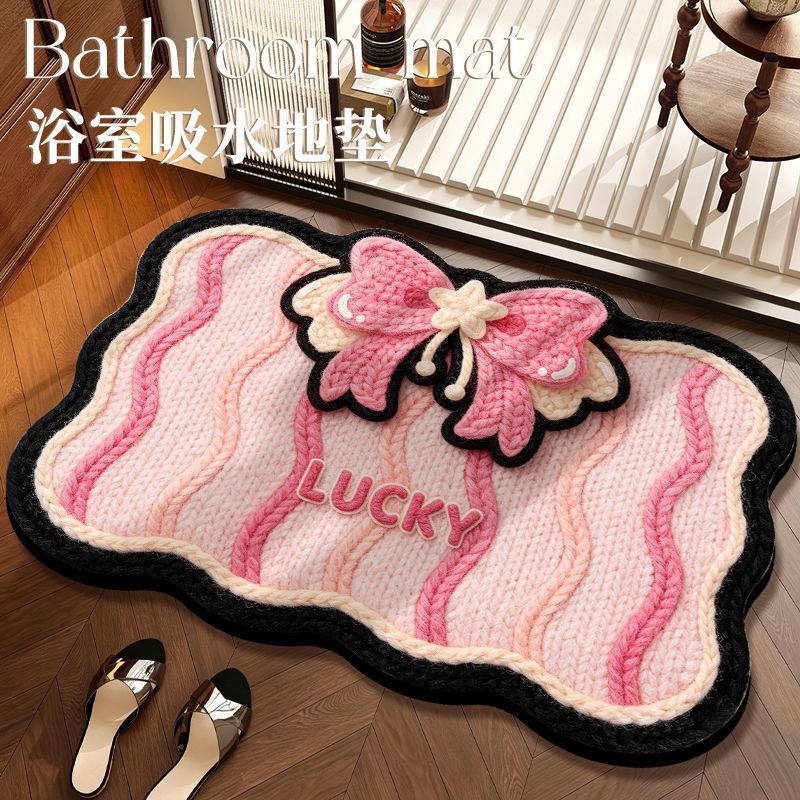 Cartoon Diatom Mud Bowknot Floor Mat Pink Girly Decoration Bathroom Non-Slip Mat Bathroom Water-Absorbent Mat