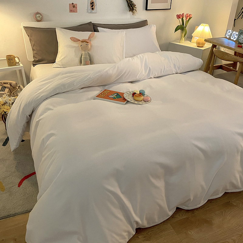 Solid Color Brushed Cotton Bedding Four-Piece Bed Sheet Wholesale Pillowcase Duvet Cover Plain Three-Piece Set Reactive_voghion.com