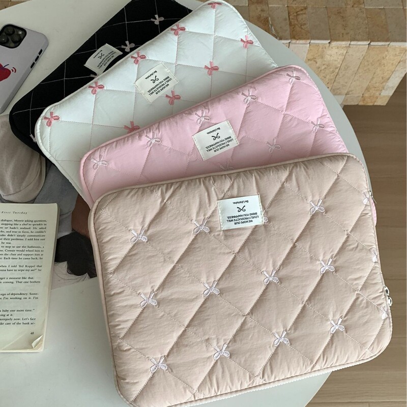 Tablet Storage Bag Korean Ins Cute Quilted Embroidered Bow 11/13/ 15inch Notebook Storage
