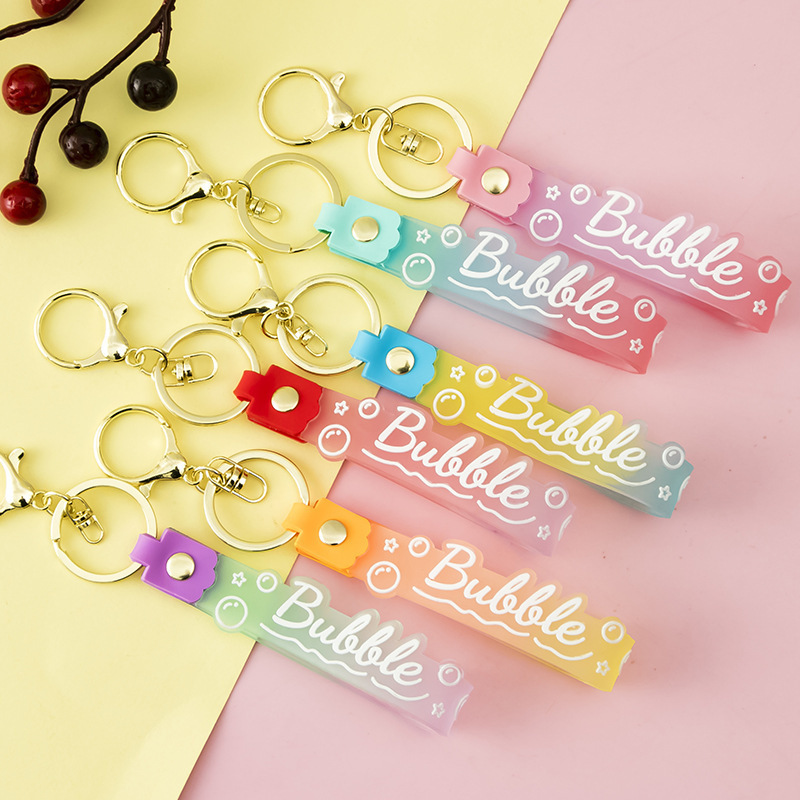 Transparent Candy Gradient Color Bubble Key Rope Pvc Soft Rubber Lanyard Hand Strap Keychain Pendant Silicone Wristband