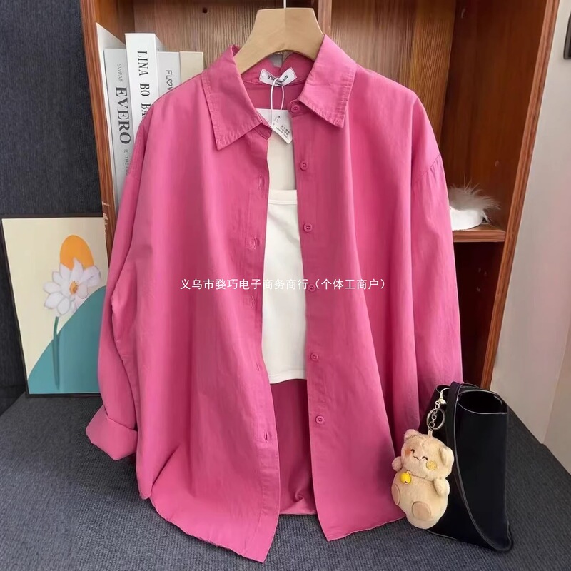 Rose Red Sunscreen Shirt for Women 2026 Summer Loose Casual Pure Cotton Shirt Beautiful Top