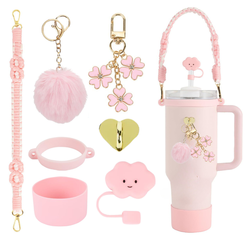 Amazon taza de calor cuentas brazalete llavero botella de agua colgante margarita gorra de paja flor colgante taza cubierta