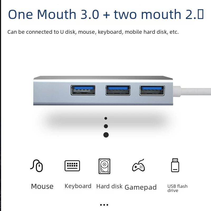 Сетевая карта USB3.1 из алюминиевого сплава Type-C - RJ45 с 1 портом 3.0, 2 портами 2.0HUB, сетевая карта с накопителем 100 Мбит/с