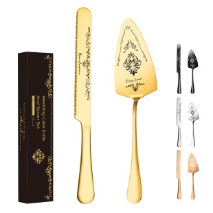 Amazon stainless steel cake knife shovel suit wedding engagement birthday cake knife set of 2 flower design