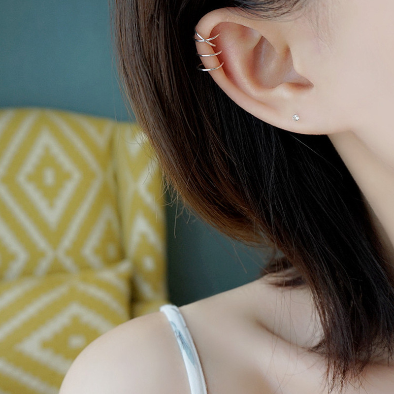 Doble línea cruzada pinzas de orejas 2025 nueva personalidad fresca sin agujeros de orejas pinzas de hueso de orejas pendientes ganchos de orejas parejas de orejas
