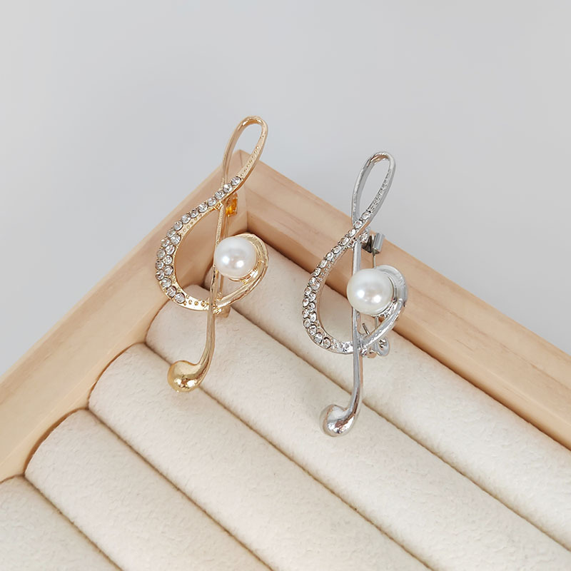 Personalized rhinestone Pearl note brooch multi-functional collar pin women's fixed suit coat accessories music symbol Personalized rhinestone Pearl note brooch multi-functional collar pin women's fixed suit coat accessories music symbol