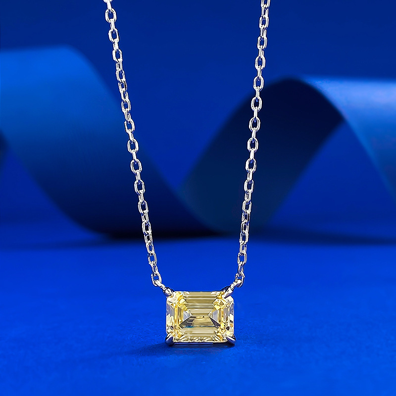 Mujing jewelry 2024 new S925 silver 6*8 sugar yellow diamond high carbon diamond necklace fashion pendant female 40 5cm
