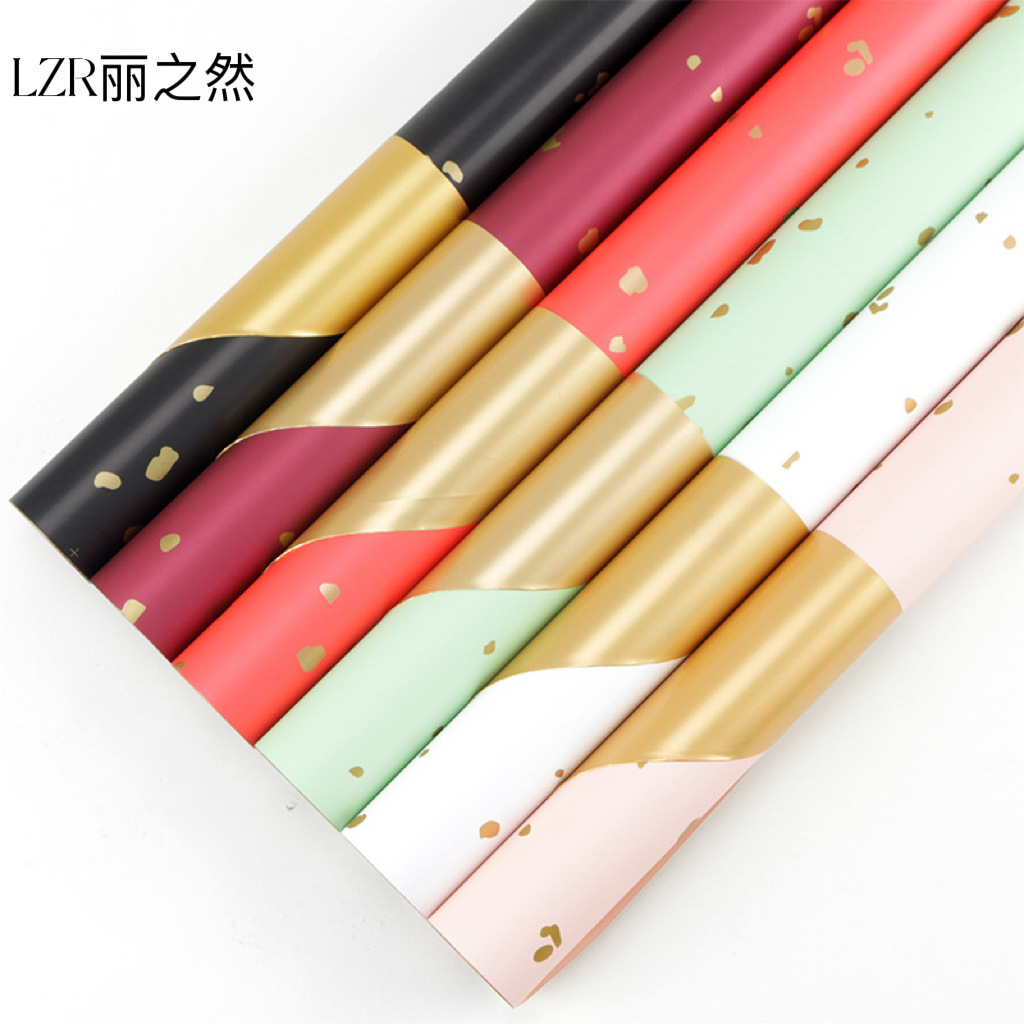 Papel de regalo para ramos de flores Lizhiran, con purpurina dorada, papel dorado de dos tonos, estilo europeo, elegante y resistente al agua.