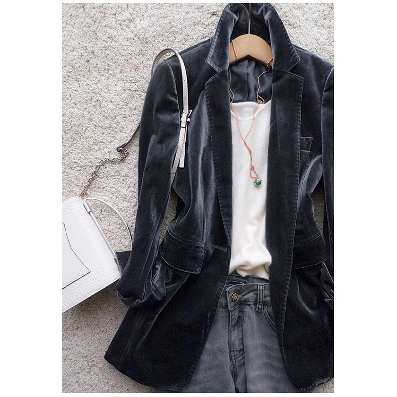 Spot Velvet Casual Smoky Grey Small Suit Women's Jacket Korean Slim-fit Velvet Suit Women