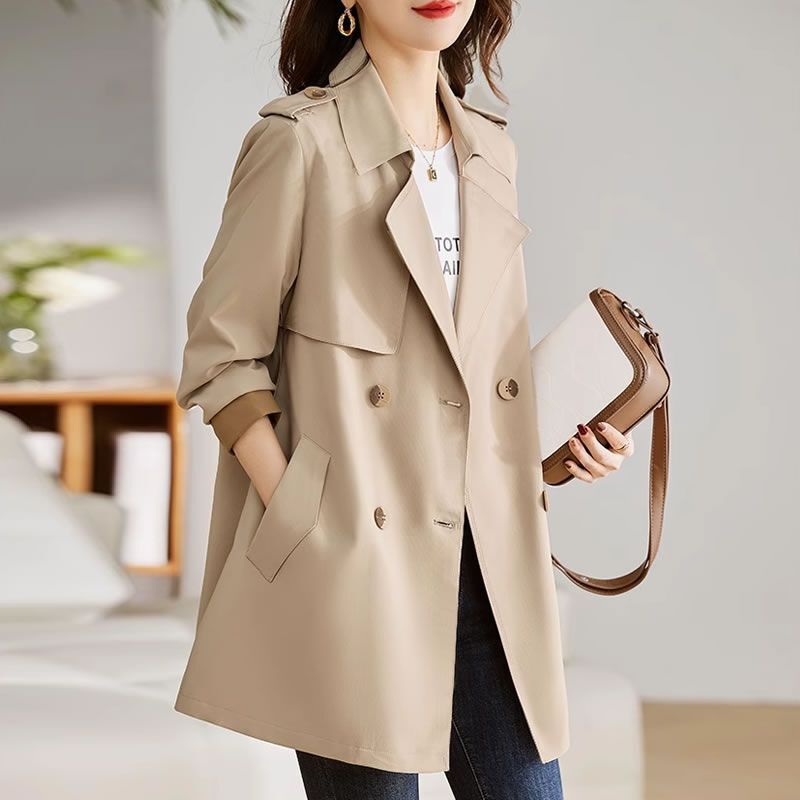 休闲风衣女中长款2025春秋新款时尚气质收腰显瘦外套潮雪尼尔氨纶|undefined