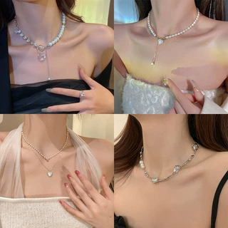 新款潮珍珠拼接项链女高级感爱心吊坠锁骨链小众设计感轻奢颈链