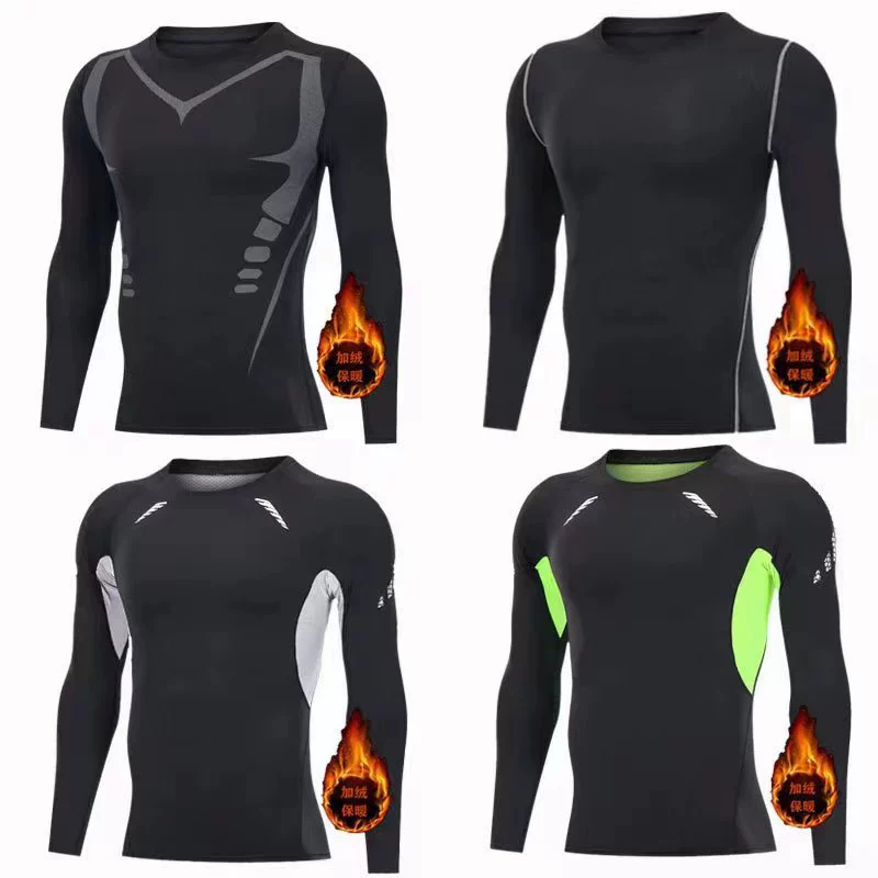 Плюс бархатная фитнес-одежда Мужская баскетбольная тренировка Утренний бег Сушеная колготка Тренажерный зал Высокая эластичная бег Спортивный набор