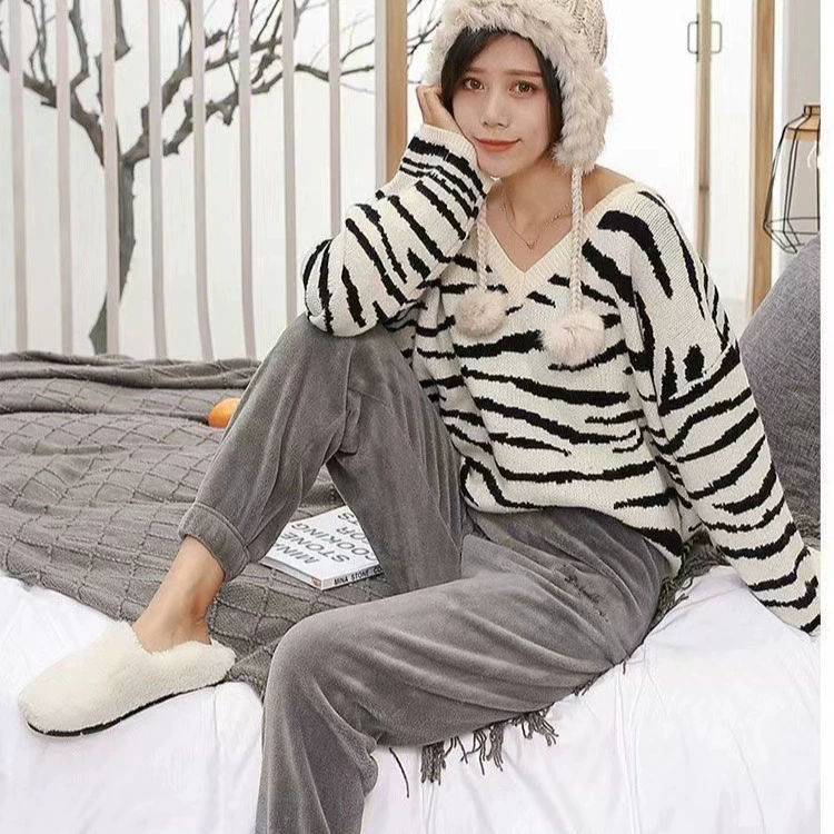 Теплые коралловые бархатные домашние пары повседневные ленивые пижамы теплые брюки носить толстые свободные пижамы девять очков оптом