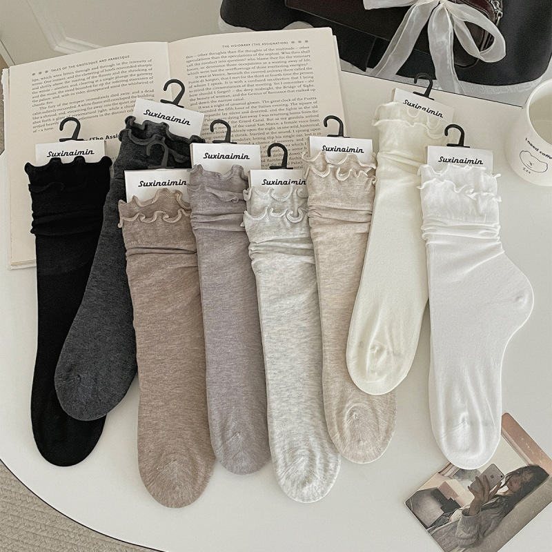 Summer Ruffled Socks for Women, Suitable for Pairing with Birkenstock Shoes, Small Leather Shoes, Mid-Calf Slouch Socks, Versatile Long Socks for Autumn Summer Ruffled Socks for Women, Suitable for Pairing with Birkenstock Shoes, Small Leather Shoes, Mid-Calf Slouch Socks, Versatile Long Socks for Autumn