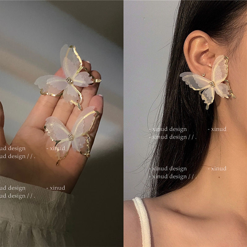 Tea series metal mesh butterfly earrings...