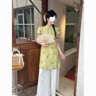 Chinese-Style Button-Up Improved Cheongsam 6XL Plus-Size Parent-Child Top Chinese-Style Suit Summer Tang-Style Wide-Leg Pants Two-Piece Set