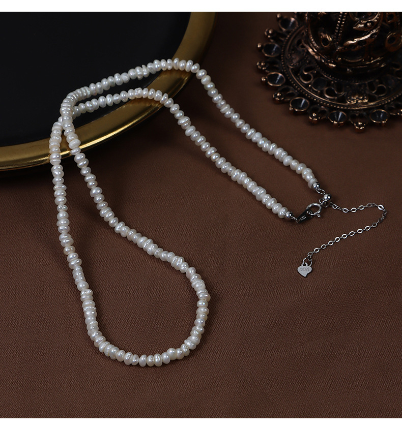 925 sterling silver, Freshwater Pearl Chain Material 925 Sterling Silver Freshwater Pearl Beaded Geometric Necklace