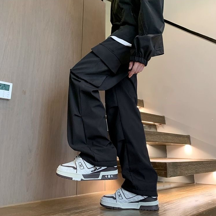 American-Style Work Pants for Men, Spring and Autumn Thin Loose Straight-Leg Sweatpants, Versatile Multi-Pocket Trendy Casual Pants