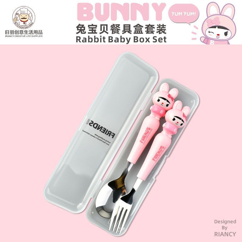 Animal encantador portátil para llevar estudiantes cucharas de comidas dormitorios escolares cucharas de cubierta de cubierta set