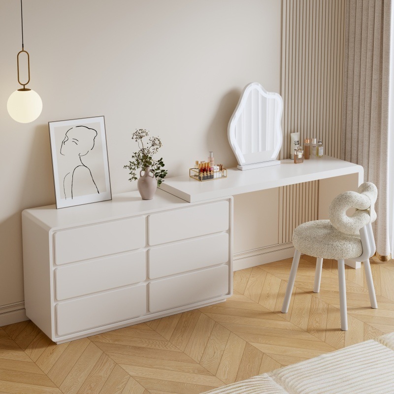 Comodador de madera sólida pintado dormitorio principal moderno simple cama de aire de crema cauda armario de maquillaje giratorio integrado