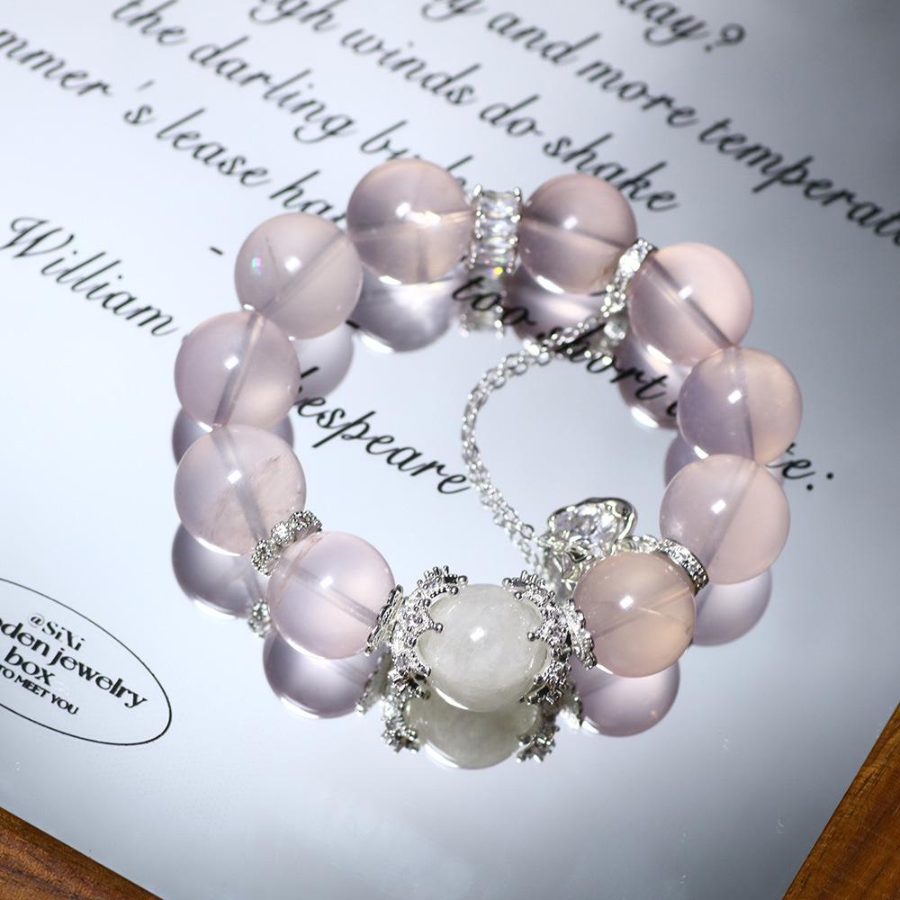 Xiaohongshu Starlight Powder 16mm Crystal Bracelet White Snowflake Ghost Good Luck Bead Bracelet Celebrity Same Style Temperament