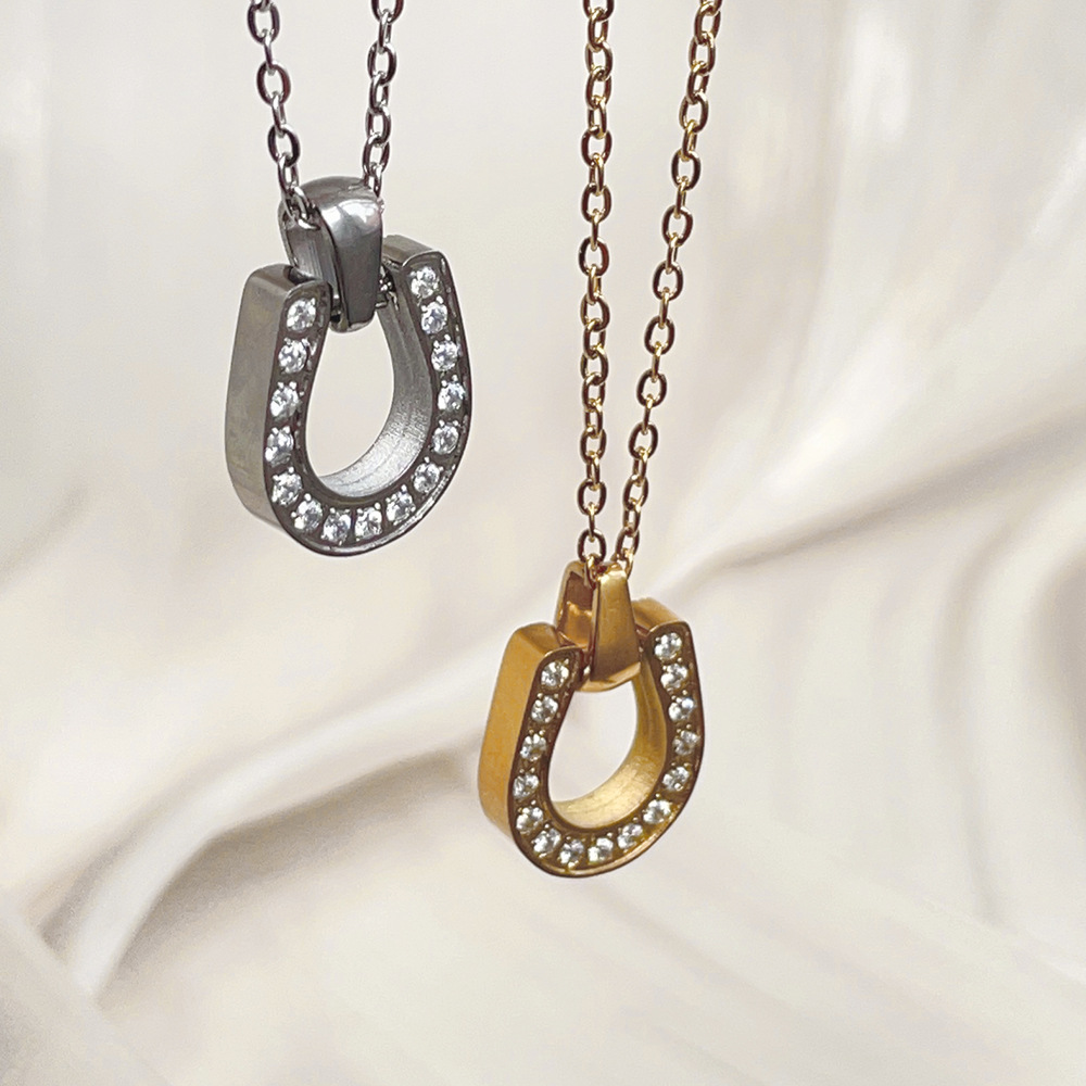 Ig Style Simple Style Horseshoe Titanium Steel Plating Inlay Zircon Pendant Necklace Long Necklace display picture 3