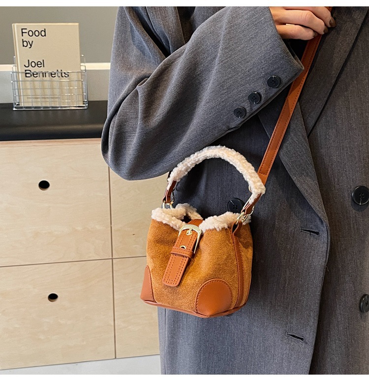 Lambskin mini bucket bag, Maillard suede retro handbag, 2024 new style, single-shoulder crossbody handbag undefined