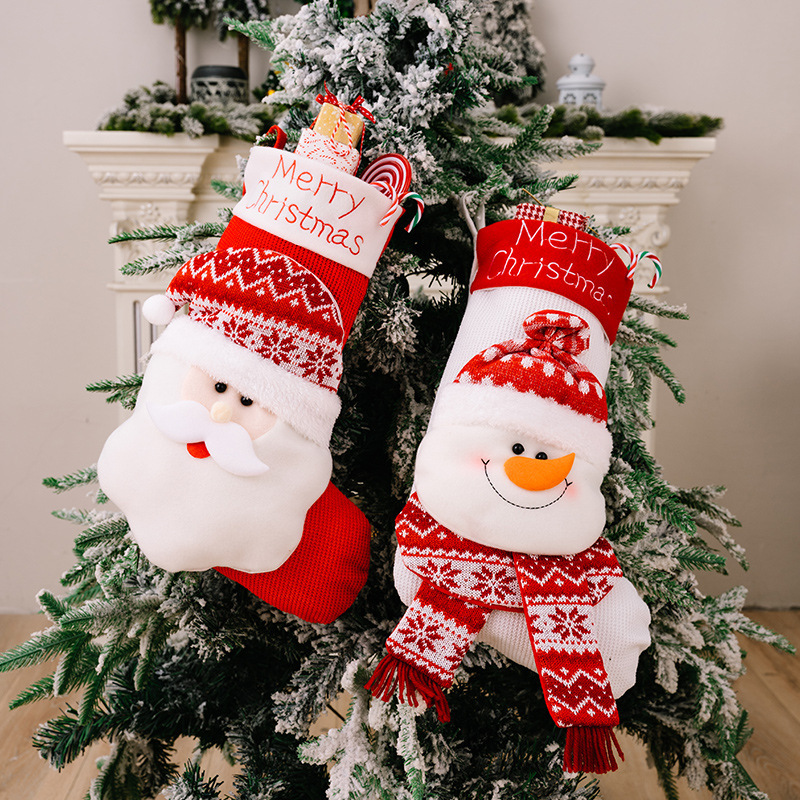 3種類の豪貝の新型のクリスマスの装飾の靴下の立体の老人のヘラジカのニットの靴下の子供の贈り物の袋の赤いクリスマスの靴下|undefined
