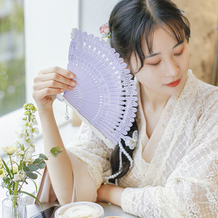 Old Changmen Elegant Suzhou Summer Han Dynasty Fan Purple Folding Fan Retro Style Cheongsam Chinese Style Antique Handmade