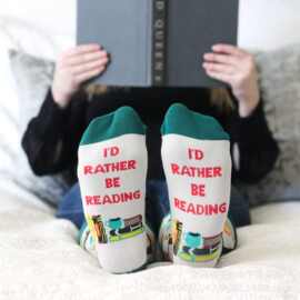 跨境亚马逊英文字母袜 I'D RATHER BE READING我在读书男女中筒袜